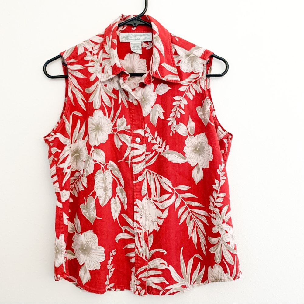 Vintage 100% Silk Hawaiian Sleeveless Top